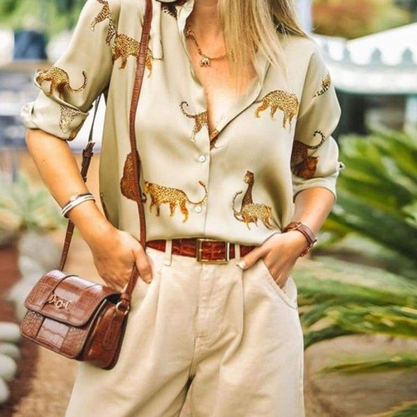Chemisier Léopard Beige en Satin